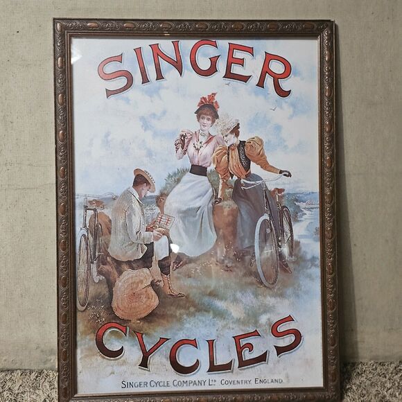 Vintage Singer Cycles Framed Ad Poster Trugard UV Safe Professional Frame - Picture 9 of 10